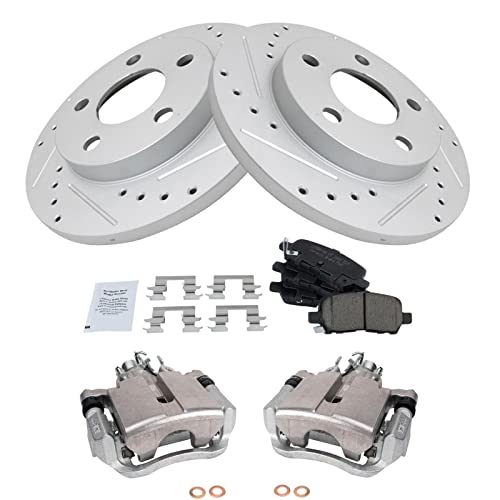 Image of TRQ Performance Rear Brake Pad and Rotor Set Ceramic Solid Rotors Calipers Compatible with 2004 Pontiac Grand Prix