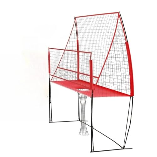 Emidor 調節可能なバレーボール練習ネット、スチールスタンドバレーボールネット、ポータブル、屋内/屋外用、サーブ、スパイク、パス練習用、強化ベースと収納バッグ付き、練習や競技用のトレーニング機器の設置に最適 (赤です)