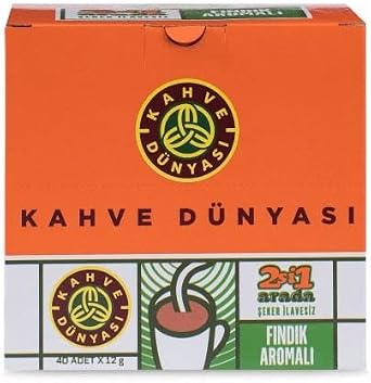 Kahve Dünyası 2 in 1 Hazelnut Flavored Instant Coffee Pack of 40 (12 Gr x 40 Pieces)