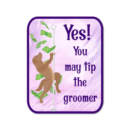 5" Dog Grooming Tip Jar Pole Dancing Dog Purple Watercolor Green Laminated Sticker for Tip Jars at the Salon Pet Stylist Groomer Andis Wahl Shears