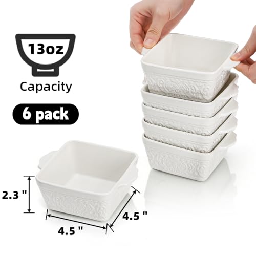 ELFULLY 6 Pack 13 OZ Ceramic Baking Dishes, 4.5
