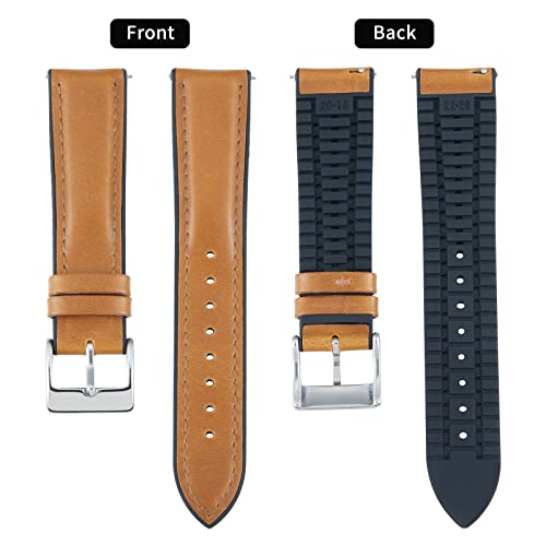 Image of BINLUN Leather Watch Band 14mm 16mm 18mm 19mm 20mm 21mm 22mm Quick Release Premium Oil Wax Leather and Breathable Silicone Hybrid Watch Bands Replacement Strap for Men Women