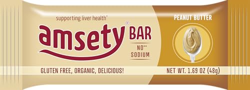 Amsety Nutrition Bar, Supports Liver Health, Includes Super 16 Vitamins, Low Sodium, Organic, Gluten-Free, 1.69oz (Value Pack (12 Bars), Peanut Butter)