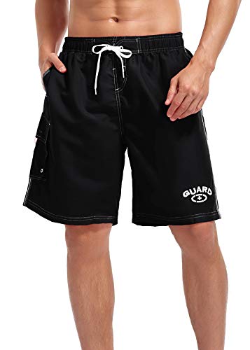 Adoretex Men's Guard Board Shorts Swim Trunks with Mesh Liner, Designed for Guard Uniform Swimwear (MG001) - Black - Medium