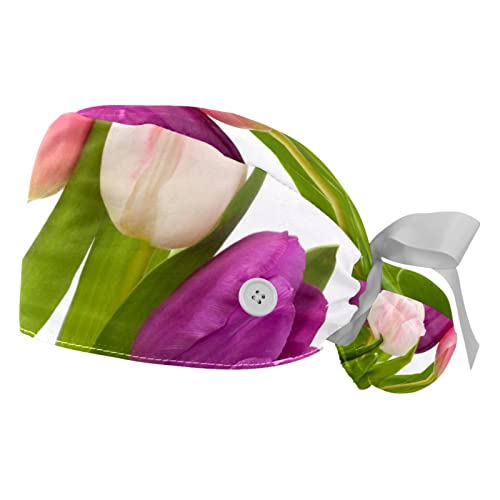 Chapeaux bouffants imprimé tulipes JDEZ lot de 2 casquettes de travail ajustables