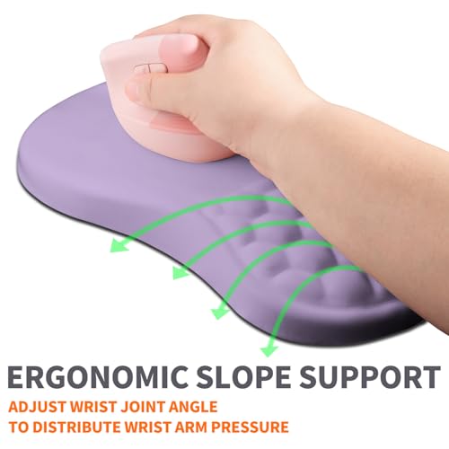 Image of Ergonomic Joint Wrist Support Mouse Pad with Memory Foam Cushion Massage Bump, Carpal Tunnel Pain Relief Mousepad Slope Design for Wrist Rest, 11.8x7.9 in, Pale Purple