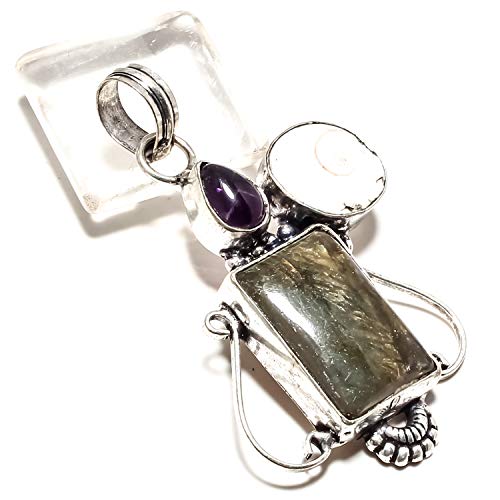 Pendentif labradorite œil de Shiva améthyste argent 925 fait main