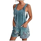 DNKZWUPUP Summer Romper for Women 2055 Vacation Casual Sleeveless Jumpsuits Shorts Loose Plus Size Print Overalls for Women Short Beachwear Boho Holiday Outfits Clothes 07b-Blue XL