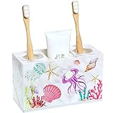 Yulejo Beach Shell Theme Bathroom Toothbrush Holder 3 Slots Hygienic Bathroom Accessories Acrylic Seaside Nautical Theme Electric Toothbrush Holder for Storage Dispenser