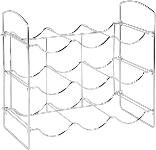 Image of Metal Water Bottle Rack Storage Organizer for Kitchen Countertops, Pantry, Fridge - Stores Wine, Beer, Pop /Soda - 3 Levels, Each Holds 9 Bottles, Free-Standing (Silver)