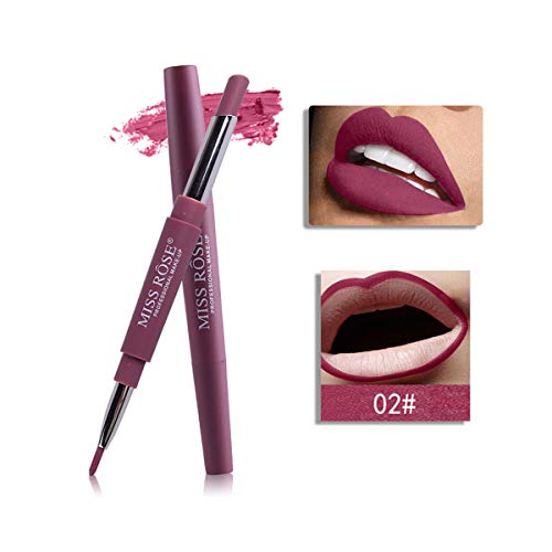 2 In 1 Lipstick Pen, Women Lip Liner Double End Head Lasting Lip Liner Stick Pencil Lipstick 8 Colors Available (B)