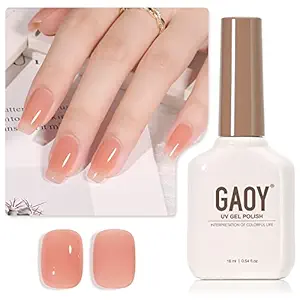 GAOY Jelly Neutral Gel Nail Polish, 16ml Pink Nude Peach Translucent Color 1300 UV Light Cure Gel Polish for Nail Art DIY Manicure and Pedicure at Home
