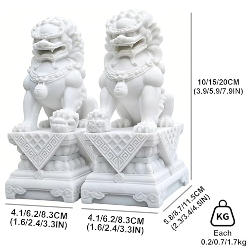 Pareja de Estatuas de Perros Foo de Mármol Blanco Feng Shui miniatura 4