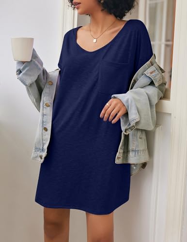 Image of Ekouaer Womens Tshirt Nightgown Cotton V Neck Sleepshirts Comfy Casual Nightshirt for Women