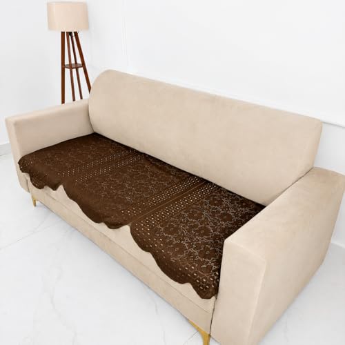 Image of Homerz Premium 'Surya Series' Sofa Cover | Stylish Sofa Protector | Net Fabric | Anti-Stain & Washable Slip Cover Exact Size Antislip (Flower Valley Brown, 6 (3+2+1) Seater, Only Seat Cover)
