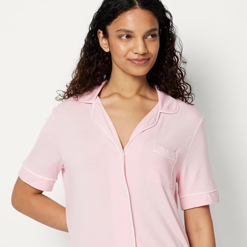Image of Amazon Essentials Women's Modal-Blend Nightgown, Short Sleeve Button-Down