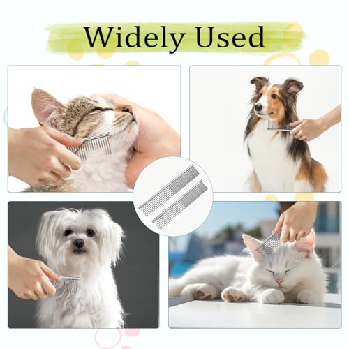 2 Stück Hundekamm, 2-in-1 Edelstahl Haustier Kamm Abgerundeten Haustierkamm Stahlkamm Metall Fellpflegekamm für Große Mittlere Kleine Hunde und Katzen zum Entfernen von Knoten und Verwicklungen