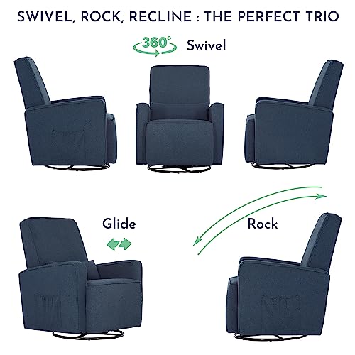 Evolur Holland Upholstered Plush Seating Glider Swivel, Glider Chair for Nursery in Navy, Modern Nursery Glider, Tool-Free Assembly, Easy to Clean, Environmentally Conscious Glider