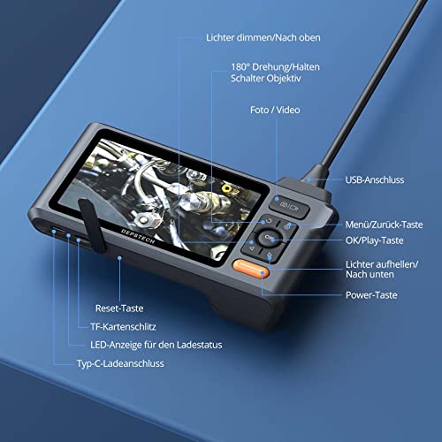 Foto von DEPSTECH Endoskopkamera mit Licht 5,0 Zoll IPS Bildschirm, Dual Lens Inspektionskamera 1080P HD, Kanalkamera Schlangenkamera Industrie Endoskop, wasserdichte IP67, Tragetasche, 32GB Karte - 5M