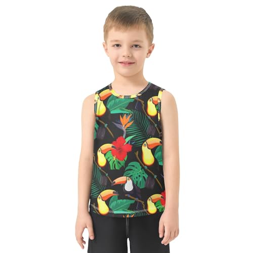 J JOYSAY Toucan Hibiscus Foliage Black Boys Tank Top Sleeveless Muscle Shirts Quick Dry Kids T-Shirts 3-15T2