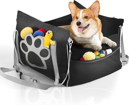 Seggiolino per cani di piccola e media taglia fino a 25 kg, seggiolino auto e cuccia per sedile anteriore e posteriore, seggiolino di sicurezza (nero, medio)