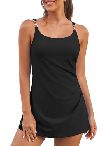 Aleumdr Womens Swimsuits Swim Dress One Piece Swimsuits Women Skirted Tummy Control Bathing Suit Rompers Modest 2025 Swimwear Black X-Large