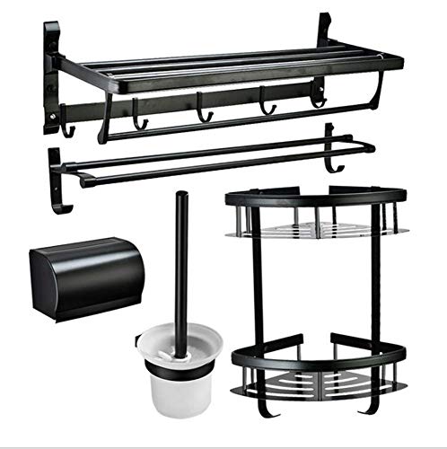 kia Toilet Shelf Space Aluminum Towel Rack Black Black Gold Five Piece Set