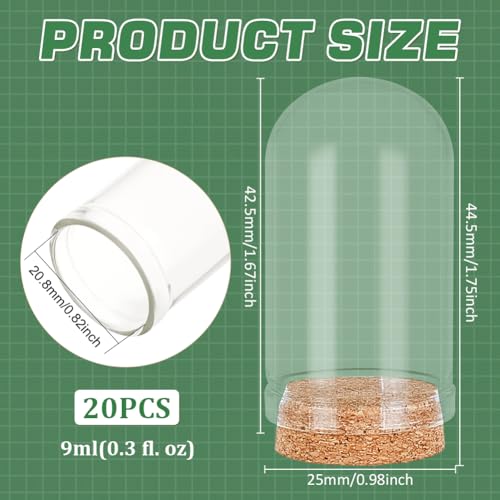 Image of BENECREAT 20 Pack Glass Jars Bottles 9ml Dome Cloche Cover Decoration Bottles with Cork Stoppers for Party Favors, Arts, Halloween Christmas Decor