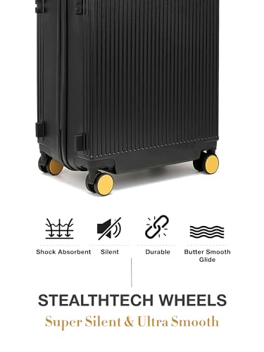 Image of FUR JADEN The Aviator 65cm German Polycarbonate Travel Luggage Check-in Suitcase with 8 StealthTech Silent Shock Absorbing Wheels, TSA Lock & Aerospace Grade Wide Handle (Stark Black, Check-in 24 inch)