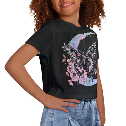 Image of Kids Crop Top Short Sleeve T-Shirts for Girls Size 5-14
