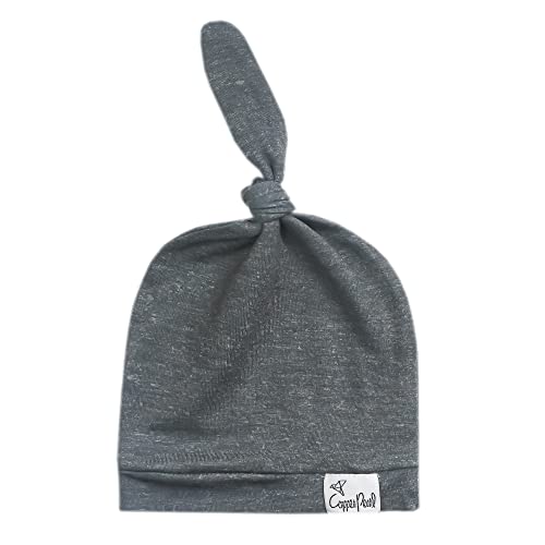 Image of Copper Pearl Baby Beanie Hat Top Knot Stretchy Soft Slate