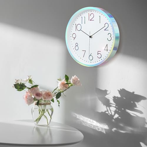 Image of Lafocuse 12 Inch Cool Silver Wall Clock for Living Room Decor, Silent Analog Wall Clock Battery Operated for Kitchen Bedroom