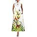 Mujeres verano sin mangas estampado floral cuello alto maxi suelto vestido bohemio playa largo vestido de verano con bolsillos vestidos negros damas, naranja, M-36/38/40