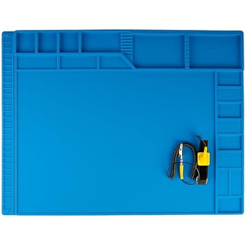 Kaisi Large Soldering Mat Heat Resistant,Silicone work mat,Magnetic solder mat,Electronic Solder Pad with Anti Static Wrist Strap for Soldering Station,Phone,Laptop,Tablet,Watch Repair(Blue) Cover