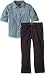Tommy Hilfiger Little Boys' Toddler Roll up Sleeves Shirt with Twill Pants Set, Green, 3T