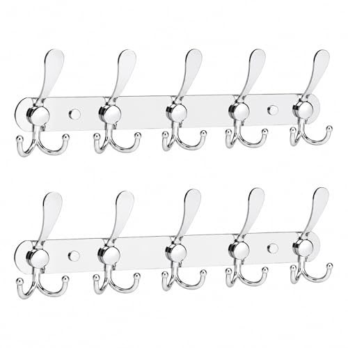 LYLIN Porte Manteau Mural en Acier Inoxydable, Patères Porte Manteaux Crochet Mural pour Manteaux Serviettes Peignoirs (Argent, 15 Crochets, 2pcs)