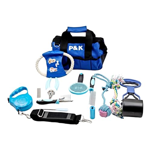 P&K 15 teiliges blau Hundepflegeset Tierpflegeset Fellpflege Krallenpflege Hundespielzeug
