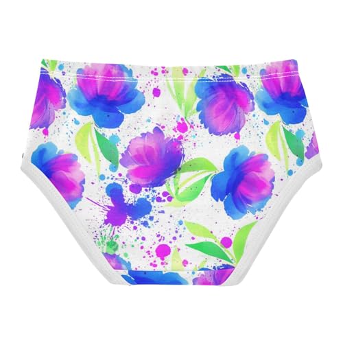 Joisal Watercolor Flowers Purple Blue Girl Panties Cute Toddler Underwear Floral Cotton Durable Briefs Kids Undies 2t2