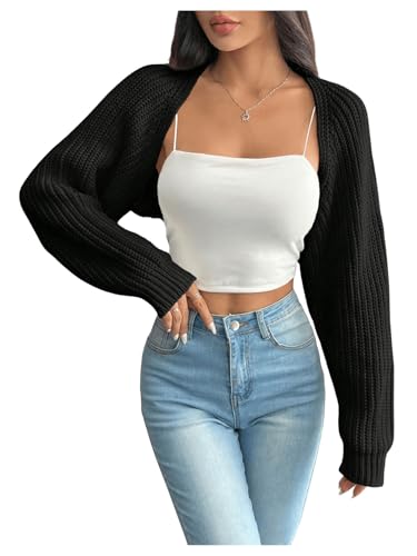 Women's Cropped Cardigan Sweaters Long Sleeve Bolero Shrug Open Front Cardigans for Women Trendy