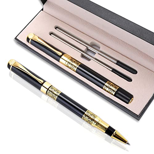 Cobee Stylo à bille de luxe, 1,0 mm Business métal avec 2 recharges Stylo à encre noire Stylo roller à écriture lisse Stylo à bille fantaisie Cadeau pour...