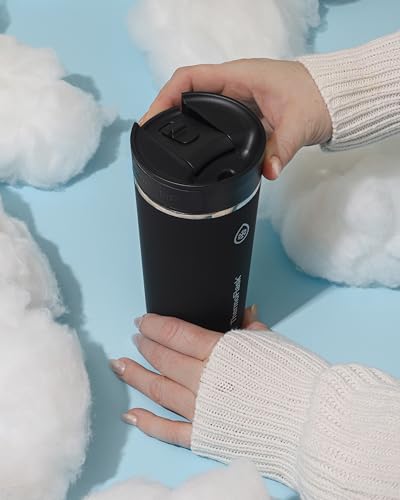 Image of ThermoFlask Stainless Steel Travel Coffee Tumbler with Sip-N-Lok Auto-Seal Lid (16 oz, Pitch Black) - Leakproof Insulated Mug for Coffee & Tea