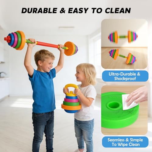AuntyFey Kids Workout Equipment, 3 in 1 Adjustable Weight Toy Equipment for Children Pretend Play Exercise, Toddler Beginner Gym, Fitness for Birthday Gifts (Dumbbell, Barbell, Kettlebell by AuntyFey - Used condition - Image 5