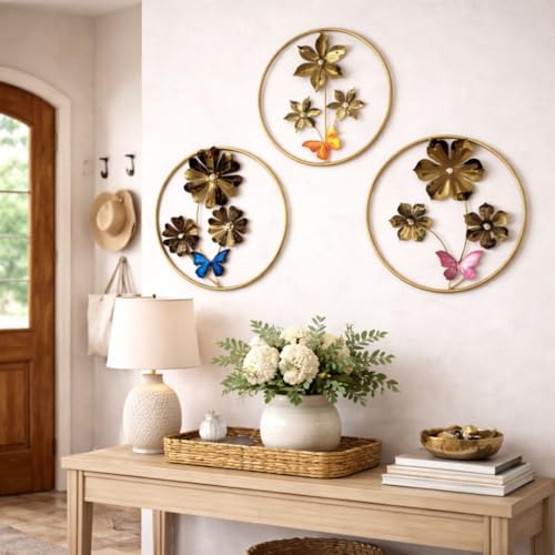 Image of Framing Hub Iron Handcrafted Round Big Leaf Metal Wall Art | Multicolor Abstract Wall Frame Decor for Living Room, Bedroom, Drawing Room Home Decoration (Size 19x19 Inch)