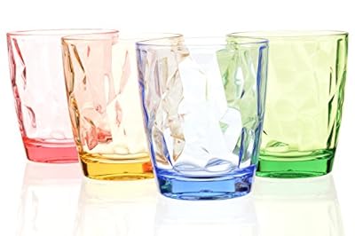Drinking Glasses Set Acrylic Glassware for Kids 11oz Colored Plastic Tumblers Cups Picnic Water Glasses Unbreakable Juice Drinkware for Camping Restaurant Beach Party BPA Free Dishwasher Safe