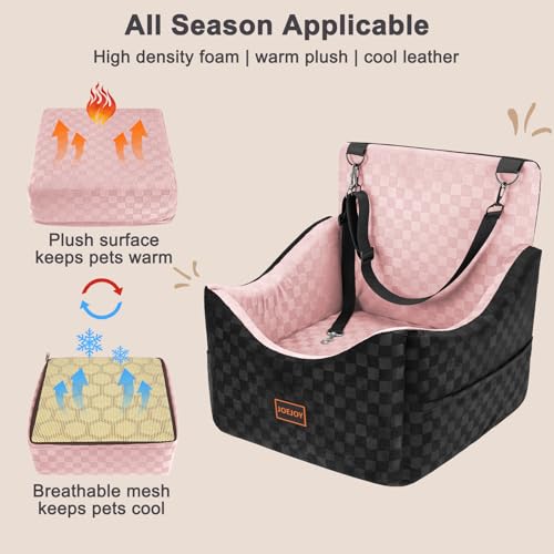 Image of JOEJOY Elevated Dog Car Seat for Small /Medium Dogs up to 35 lbs, Memory Foam Booster Seat with Detachable Washable Cover, Travel-Safe Car Bed with Safety Belts & Storage Pockets, Pink