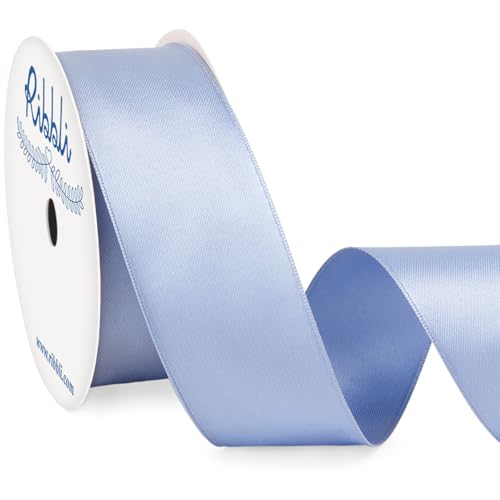 Ribbli Dusty Blue Double Faced Satin Wired Ribbon 1.5 Inch Blue Christmas Ribbon for Gift Wrapping Wreaths Garland Tree Decoration Crafts Home Decor-Continous 10 Yards