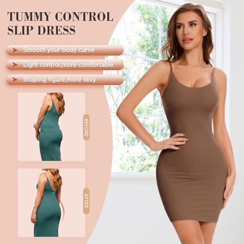 Image of Shapewear Slip Dress for Women Under Dress Full Slip Tummy Control Dress Slips Seamless Body Shaper Cami