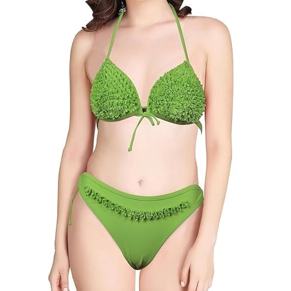 Women’s Two-Piece Bikini Set – Green Ruffle Halter Top & Comfortable High Waist Bottoms – Summer Swimwear for Swimming, Sunbathing & Beach Parties Medium-image-34