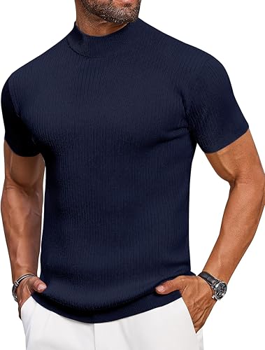 Image of DENIMHOLIC Mens Cotton High Neck T Shirt for Men Half Sleeve Turtleneck Tshirt Cotton Highneck Turtle Neck for Men Mock Neck for Man