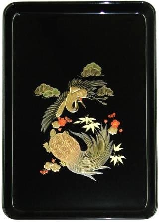 Amazon | 切手盆(越前塗)木製 漆塗り 漆器 蒔絵(松竹梅鶴亀) 9号(9寸